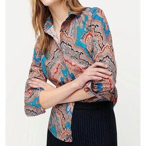 NWOT J Crew Slim Perfect Women Shirt in Ratti® Mediterranean Paisley Sz 4